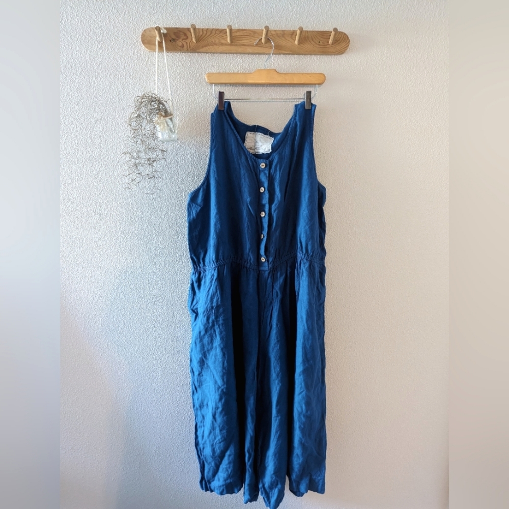 notPERFECTLINEN jumpsuit, XXL, peacock blue